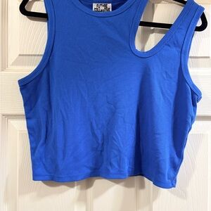 Future Collective Blue Ribbed Cutout Crop Tank
